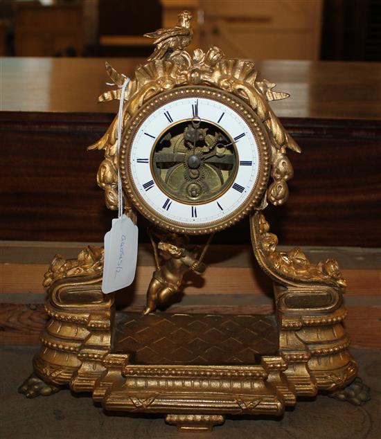 Gilt mantel clock - cherub, pendulum